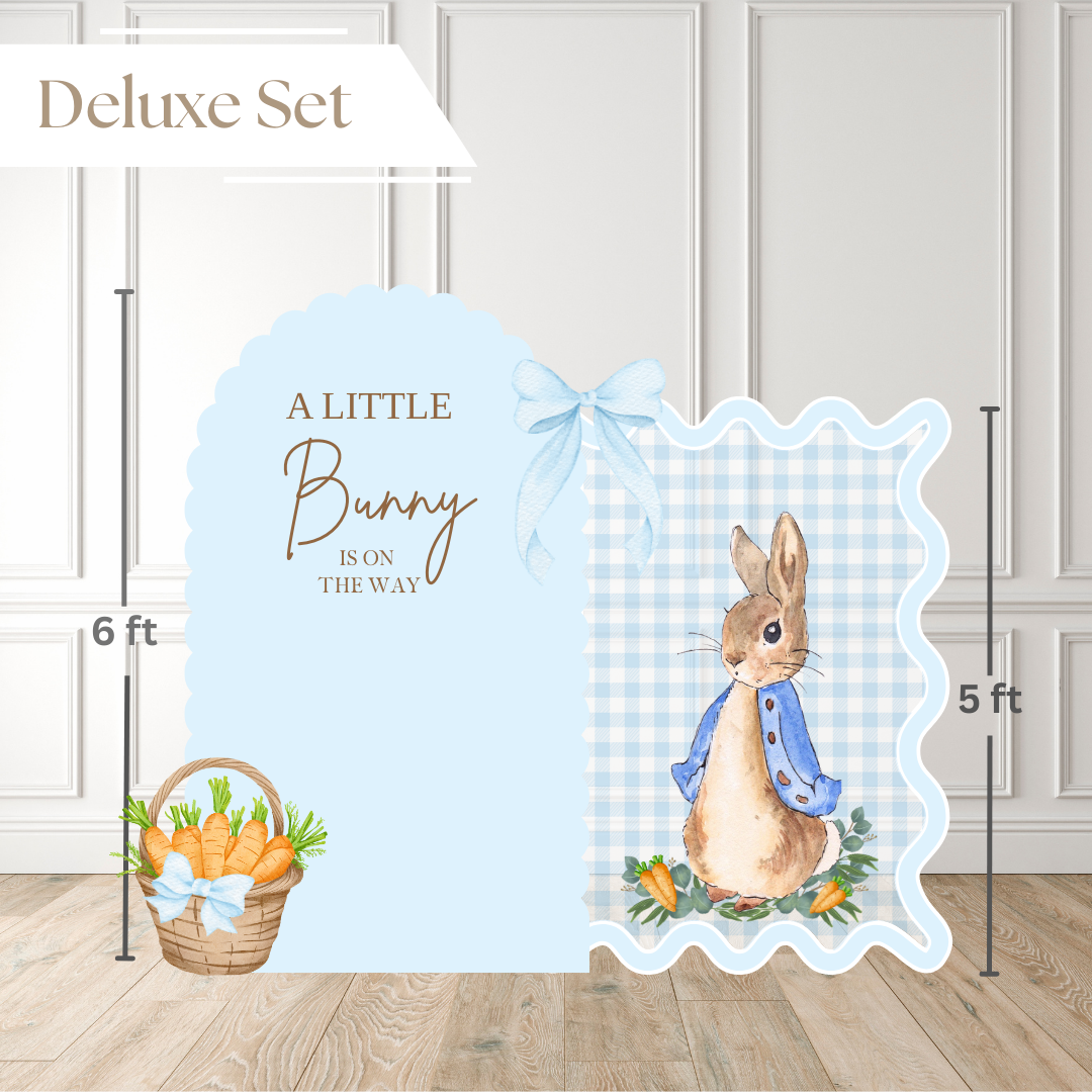 A Little Bunny Is on the Way – Heirloom Blue  Printed Backdrop