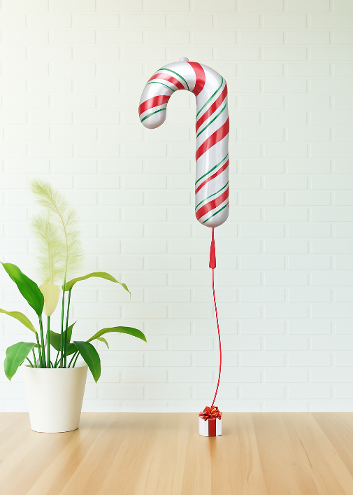 Candy Cane Christmas Balloon – Jumbo 36" Red, White & Green Foil Balloon with Ribbon and Weight