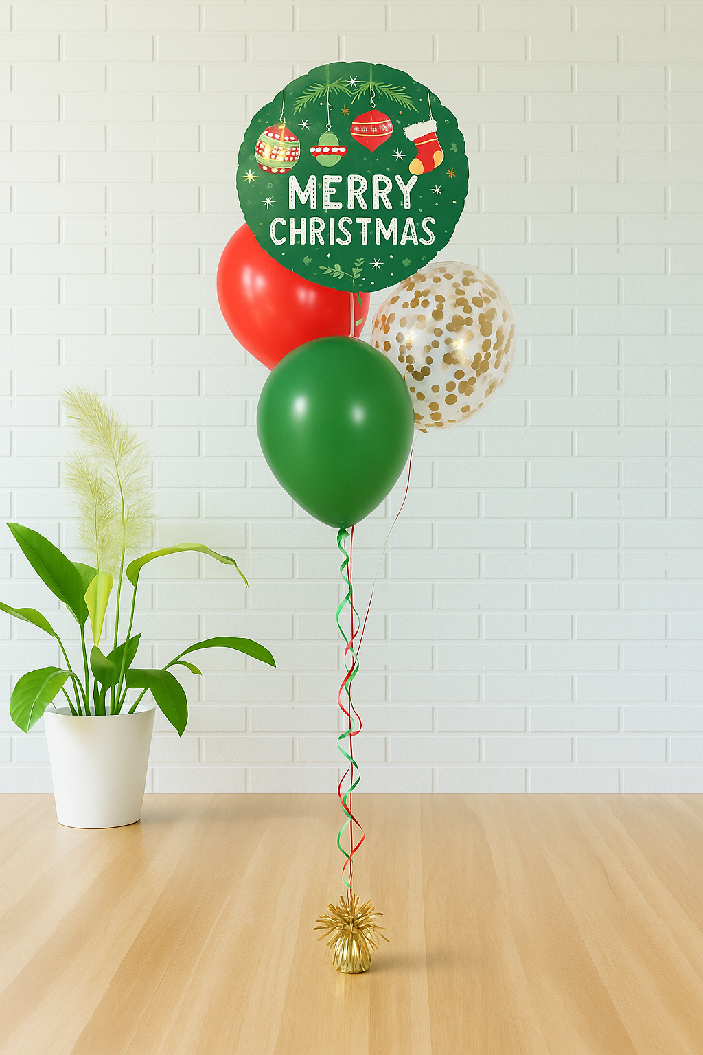 Christmas Cheers Balloon Bouquet – Merry Christmas Foil with Red, Green & Confetti Balloons