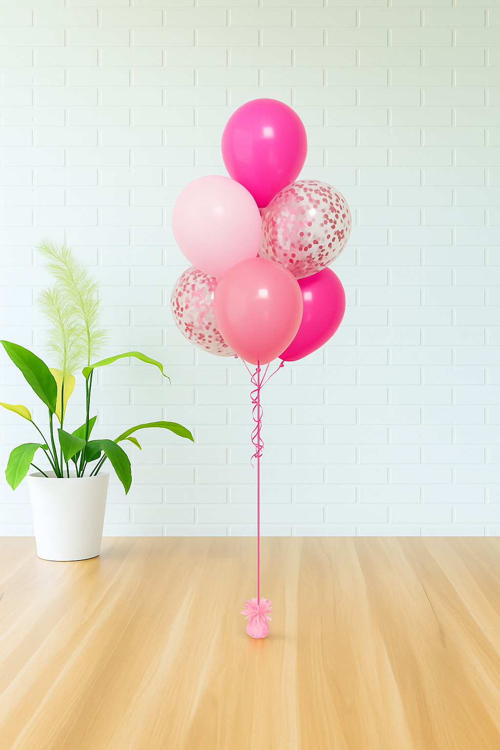 Professional blush and confetti balloon bouquet with pink balloons for birthdays, showers, and celebrations in Evans, Augusta & CSRA.