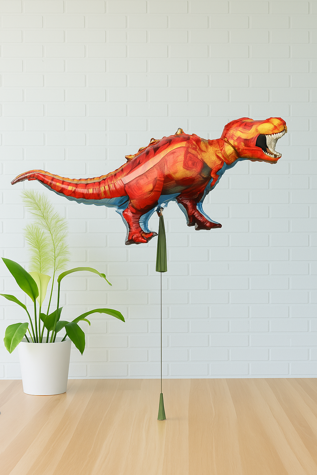 Red Jurassic World dinosaur foil balloon, perfect for kids’ birthdays and dinosaur parties in Evans GA and Augusta.